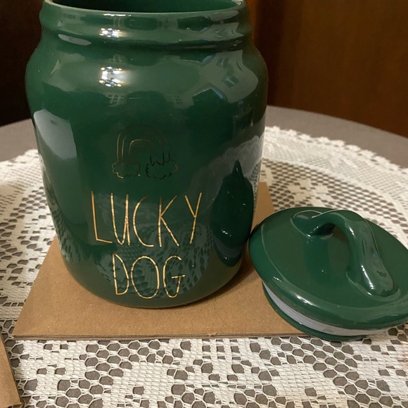 Rae Dunn Other - New Rae Dunn Lucky Dog Canister with Lid Color is Green with Gold writing.